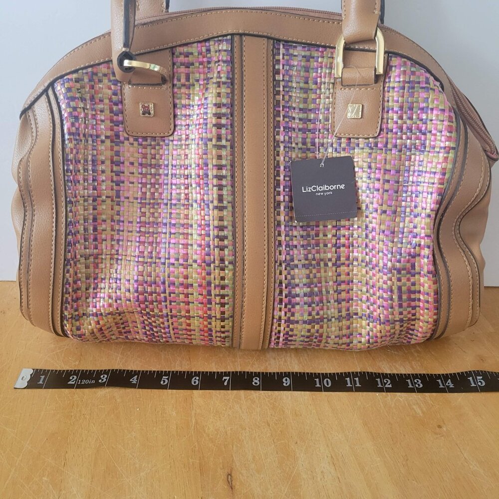 Liz Claiborne New York Handbag Satchel Woven Multicolor Metallic Tan NWT - Picture 9 of 11